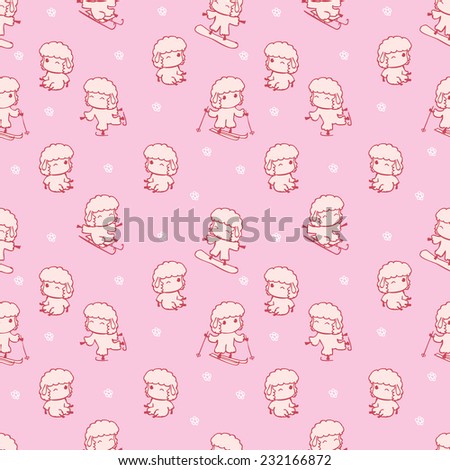 Seamless pattern with cute little lamb. Cartoon vector illustration. Japanese kawaii style. symbol of the year