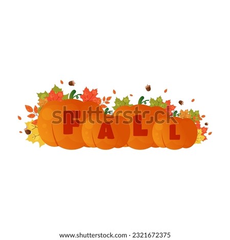 Autumn banner with pumpkins, acorns and colorful leaves on transparent vector