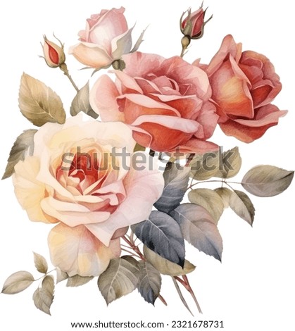 Antique Roses Watercolor illustration. Hand drawn underwater element design. Artistic vector marine design element. Illustration for greeting cards, printing and other design projects. Royalty-Free Stock Photo #2321678731