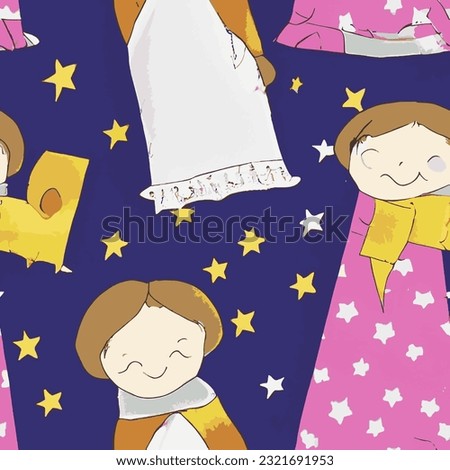seamless pattern cute girl on space abstract background repeating eps vector