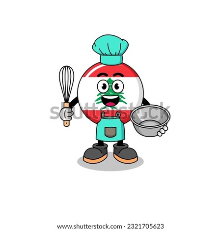 Illustration of lebanon flag as a bakery chef , character design