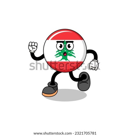 running lebanon flag mascot illustration , character design