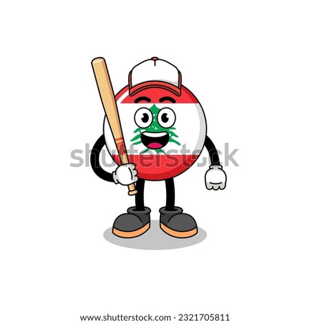lebanon flag mascot cartoon as a baseball player , character design