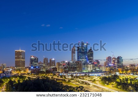 Sunrise in Perth. Focussing on the CBD and taken from Kings Park in the early morning.