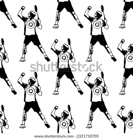 Badminton player. Seamless pattern. Black and white sports collection. Vector illustration.
