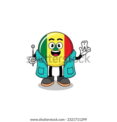 Illustration of senegal flag mascot as a dentist , character design