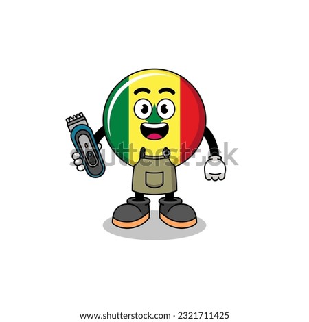 Cartoon Illustration of senegal flag as a barber man , character design