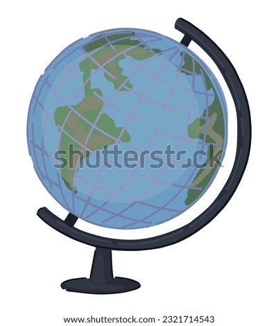 Desktop globe doodle. Geography model, school classroom tool clip art. Cartoon style vector illustration isolated on white..