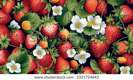 Vector illustration of a strawberry. Strawberry pattern for printing on fabric, paper, wallpaper. Illustration of ripe 3d strawberries. Abstract strawberry print, banner. Fruit background.