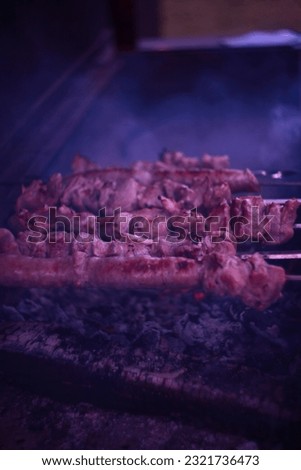 photos of grilled meat with a film camera effect and texture blur