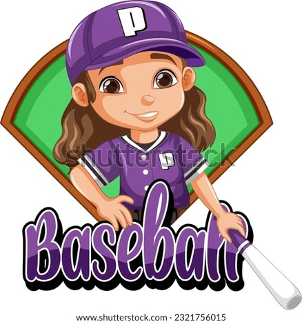 Cute Girl with Baseball Text illustration