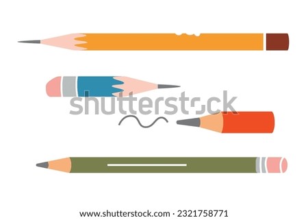 Graphite pencils set, cartoon style. Trendy modern vector illustration isolated on white background, hand drawn, flat design