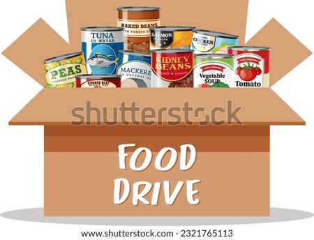 Preservatives canned food in the box illustration