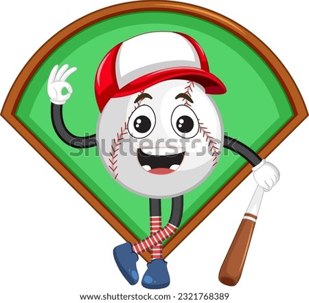 Baseball Cartoon Character with Eyes and Mouth illustration