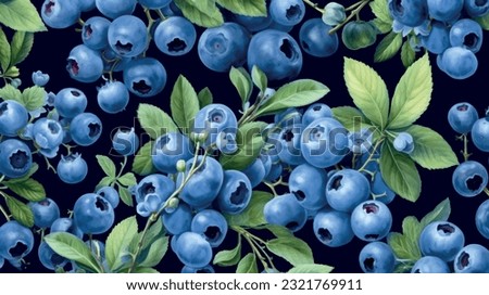Vector illustration of blueberry texture. Blueberry template for printing on fabric, paper, wallpaper. Ripe 3d blueberry illustration. Abstract blueberry print, banner. Fruit background. Royalty-Free Stock Photo #2321769911