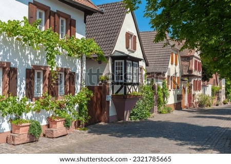 Typical houses in the historic Theresienstrasse in Rhodt unter Rietburg. Region Palatinate in state of Rhineland-Palatinate in Germany Royalty-Free Stock Photo #2321785665