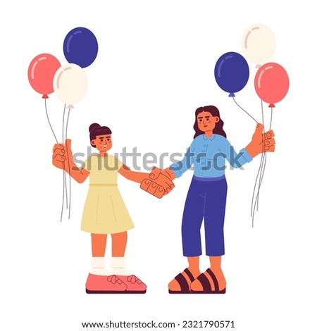 Mother and daughter with patriotic balloons flat vector spot illustration. Arab family 2D cartoon characters on white for web UI design. 4th independence day isolated editable creative hero image