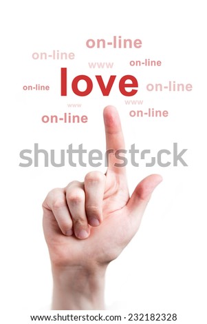 Finger clicks word love on the Internet 
