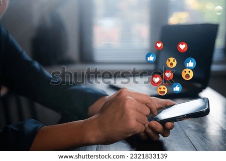 Social media and digital online concept, man using smartphone with social media The idea of ​​living on vacation and playing social media. social distancing work from home