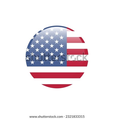 The American flag. Standard color. Round button icon. The circle icon. Computer illustration. Digital illustration. Vector illustration.