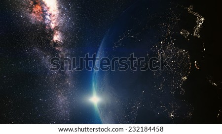 Cinematic and very realistic sunset seen from space Elements of this image furnished by NASA