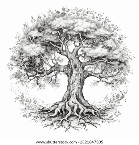 Stylish tree illustration with rood in black over white background