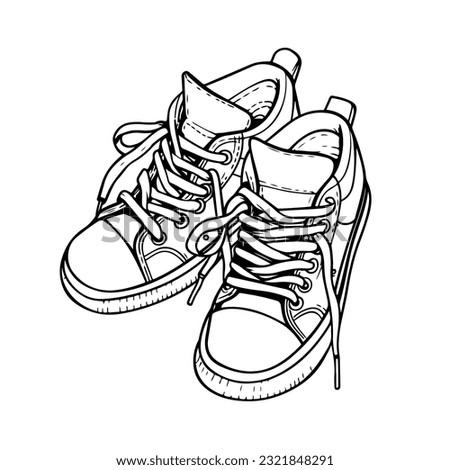 Running shoes, sneakers, trainers hand drawn in sketch doodle style. Outline drawing, vector illustration