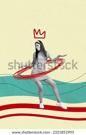 Collage artwork graphics picture of funky lady dancing hall queen having fun isolated painting background