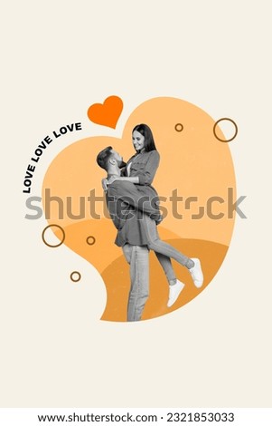 Photo collage artwork of carefree excited lady guy celebrating 14 february together isolated graphical background