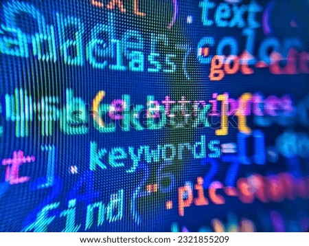 Source PC website developer. HTML CSS3 source code on lcd screen with black background. Big data storage and cloud computing representation