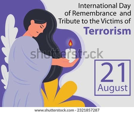 illustration vector graphic of a woman holding a candle and praying, perfect for international day, remembrance and tribute, the victims of terrorism, celebrate, greeting card, etc. Royalty-Free Stock Photo #2321857287