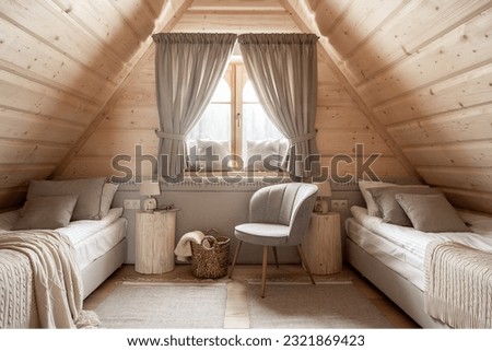 bedroom cosy wooden home hotel country Royalty-Free Stock Photo #2321869423