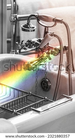 Clean hotel bathroom with rainbow mobile phone wallpaper