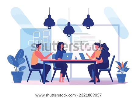 team meeting illustration, Diverse professionals collaborate in corporate office for effective teamwork and communication. Royalty-Free Stock Photo #2321889057