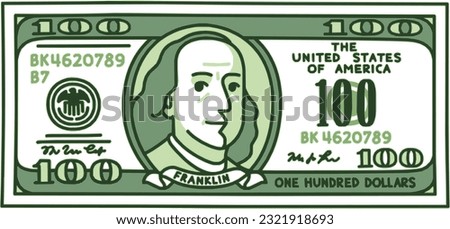 clip art style vector art of hundred dollar bill in simple format 