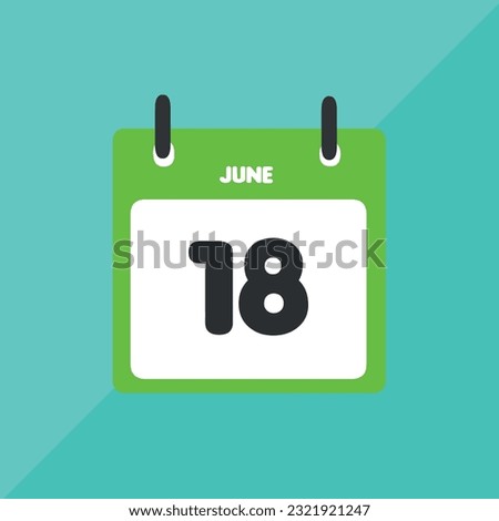 June 18 vector icon calendar Date, day and month Vector illustration, colorful background.