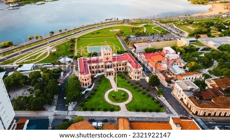 Presidential Palace of the Lopez in Asuncion Paraguay Aerial Drone View Above Neighborhood and Government Building at Daylight Royalty-Free Stock Photo #2321922147