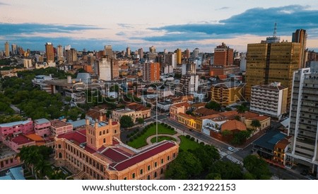 Presidential Palace of the Lopez in Asuncion Paraguay Aerial Drone View Above Neighborhood and Government Building at Daylight Royalty-Free Stock Photo #2321922153