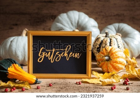 Autumn Pumpkin Decoration, Text Gutschein Means Voucher, Golden Frame