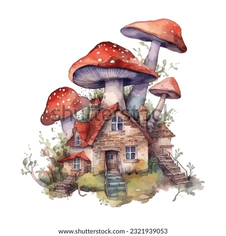 
cute mushroom house Colorful clip art watercolor
