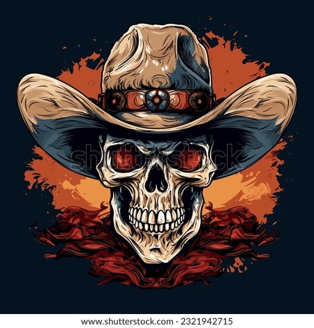 Skull with cowboy hat , vector illustration