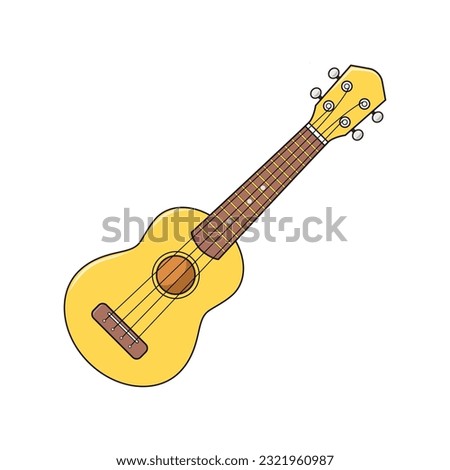 yellow ukulele isolated on white background, vector illustration, ukulele classic retro style in holiday summer concept, small guitar