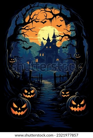 Halloween night, pumpkins, dark atmosphere, vector illustration Royalty-Free Stock Photo #2321977857