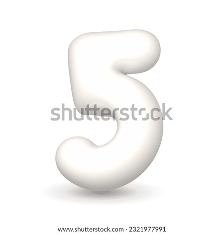 Colorful, gleaming and luxury white balloon digit Five. 3d realistic design element isolated on white background. For party, events, happy birthday.