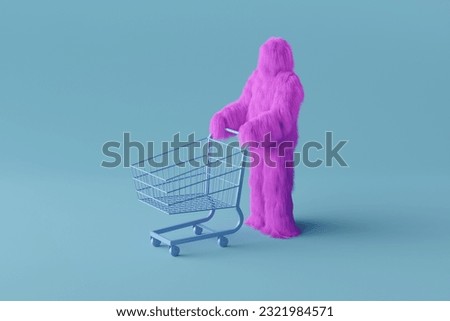 Hairy purple snowman exercising 3d render. Yeti cartoon character workout with pink dumbbells on mat, isolated funny furry monster. Sports activity, healthy lifestyle, weight loss. 3D Illustration Royalty-Free Stock Photo #2321984571