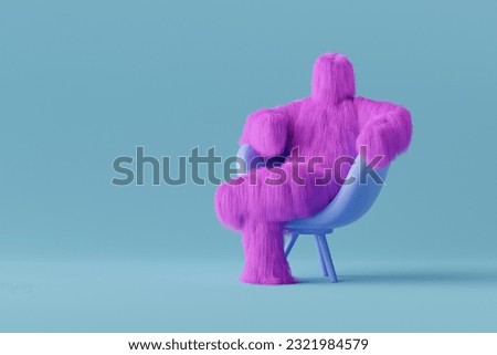 Hairy purple snowman exercising 3d render. Yeti cartoon character workout with pink dumbbells on mat, isolated funny furry monster. Sports activity, healthy lifestyle, weight loss. 3D Illustration Royalty-Free Stock Photo #2321984579