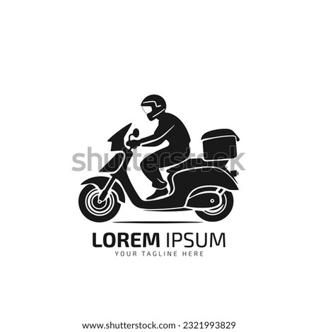 Express delivery label logo icon. Courier boy riding motor bike. Vector logo