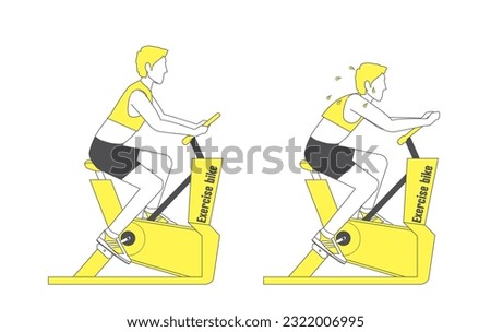 simple line drawing of a man exercising on an exercise bike, a two-color illustration set. Health, Diet, Beauty.