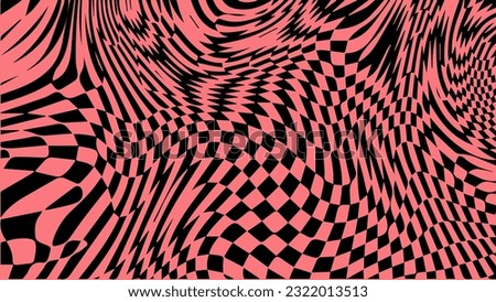 1970 retro trippy wave checkered pattern. Groovy geometric distorted swirl chess grid. Illusion hypnotic retro poster. Optical deformed vector background. Retro colorful wallpaper. Royalty-Free Stock Photo #2322013513