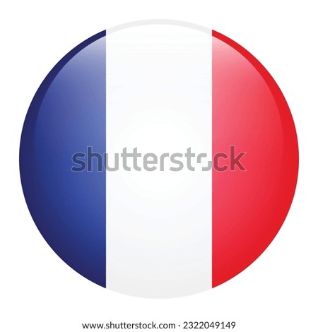 The flag of France. Standard color. Round button icon. The circle icon. Computer illustration. Digital illustration. Vector illustration.